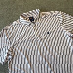 Donald Ross Sport  Mens XL Pink Navy Striped Golf Polo Embroidered Tree